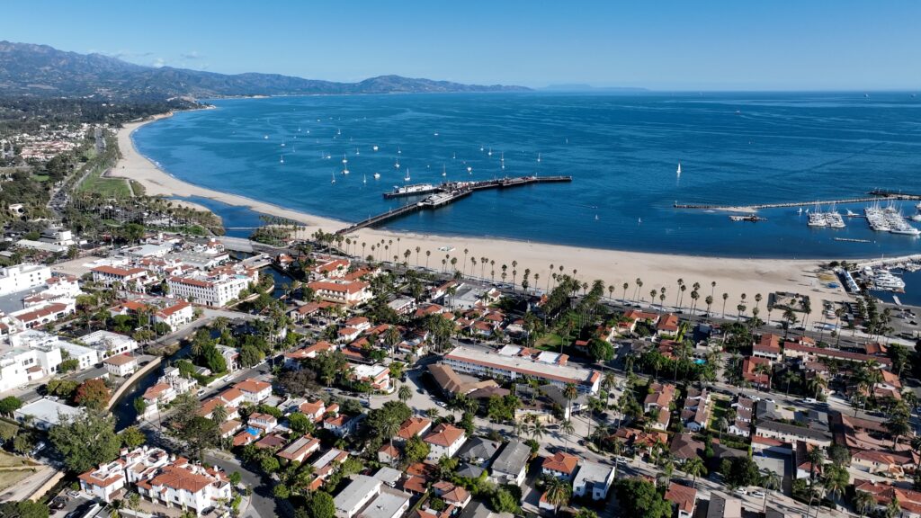 Coast Beach At Santa Barbara In California United States. Nature Tourist Travel. Vacations Destinations. Coast Beach At Santa Barbara In California United States.