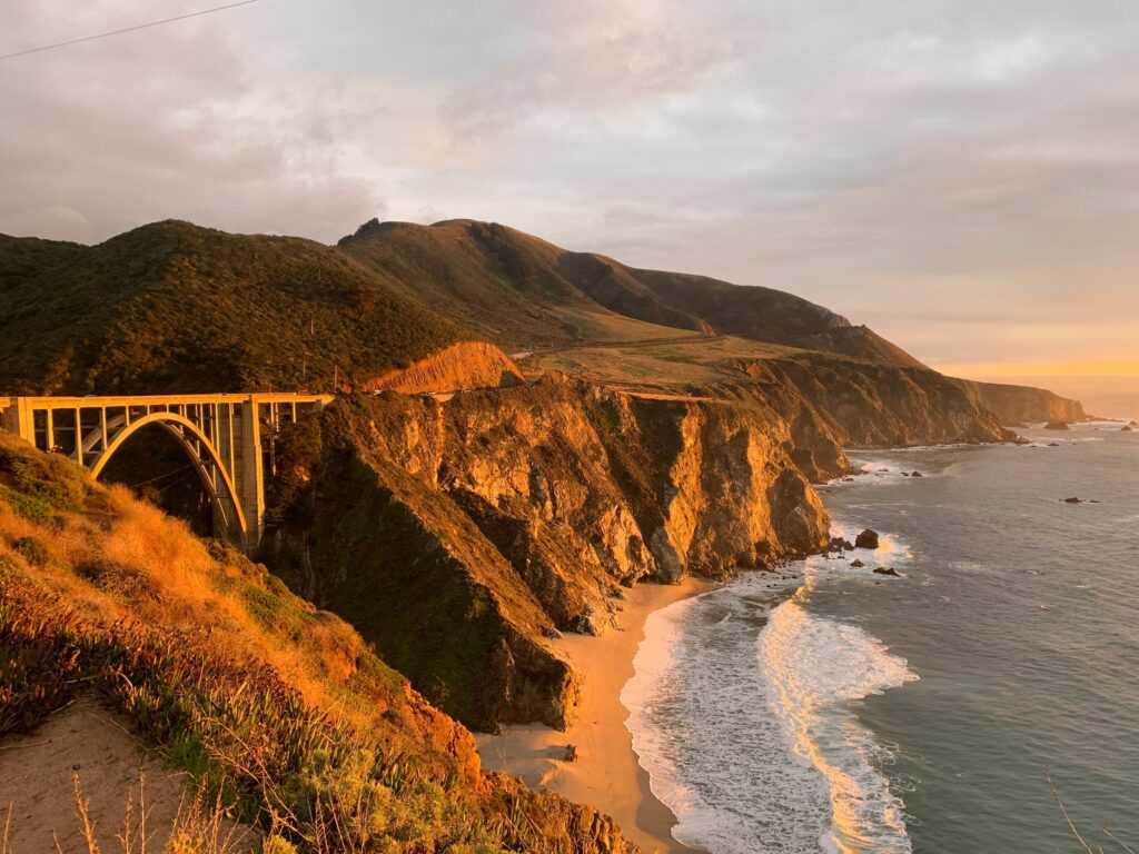 Horizontal picture of Sunset over bridge in Big Sur, California