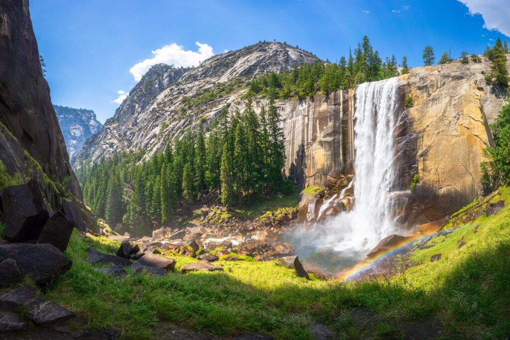 waterfall at the mist trail in yosemite national park in california