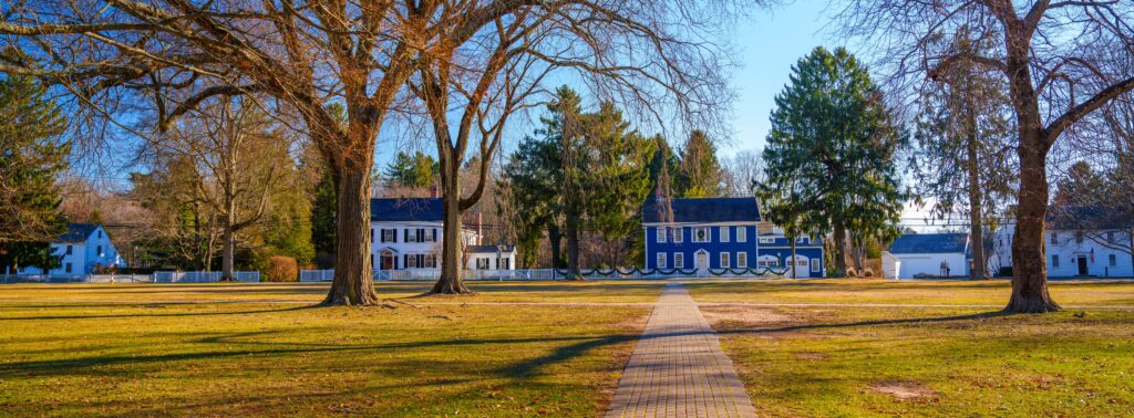Madison Green Historic District with Landmark Buildings and Architecture in Madison Downtown, Connecticut, USA