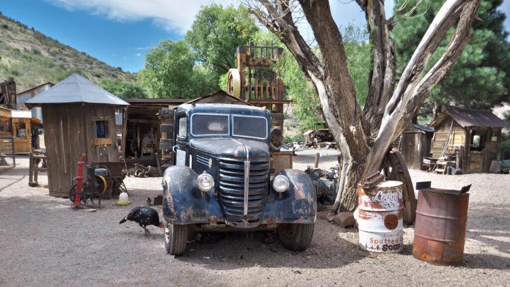 An Antique Car and Old Houses in Jerome Ghost Town