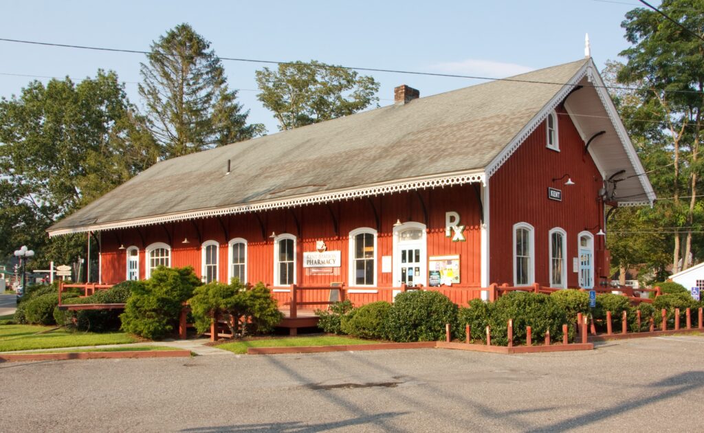 Kent, Connecticut, USA: Former train station on a sunny afternoon