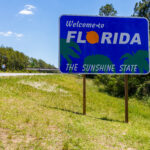 Welcome sign entering the state of Florida southbound from Georgia along Interstate 95.