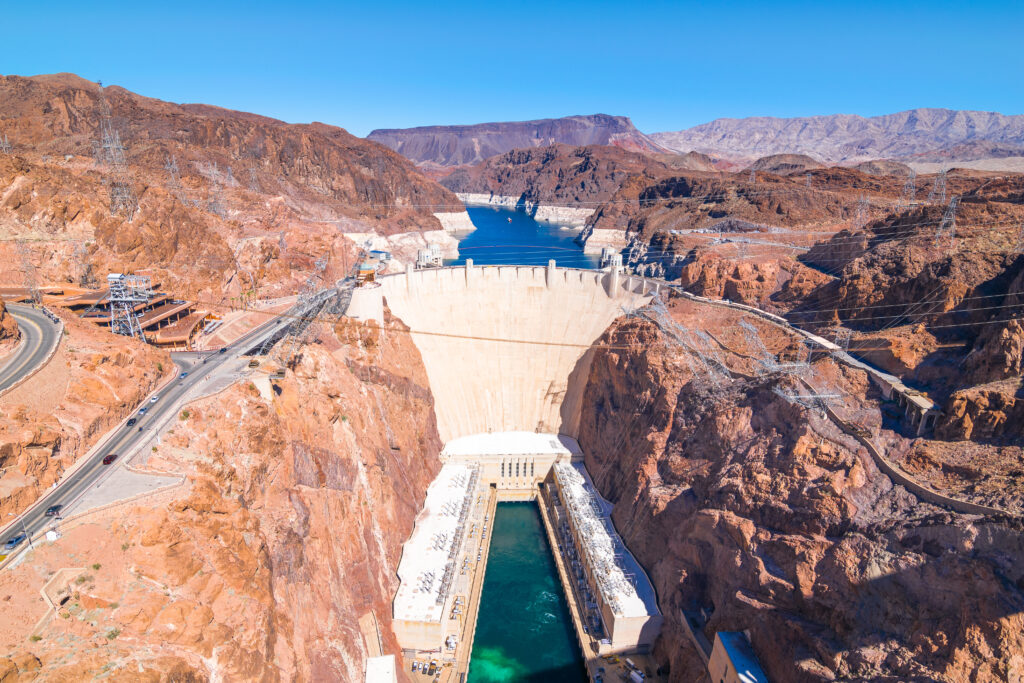 Beautiful view of Hoover Dam and Lake Mead - Arizona and Nevada border - USA