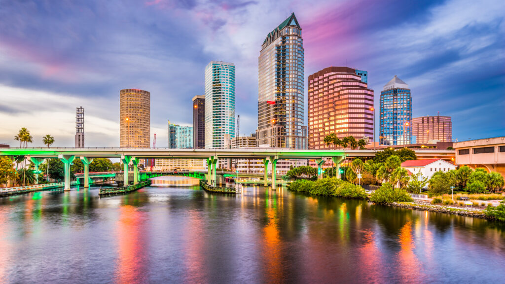 Tampa, Florida, USA downtown skyline on the Hillsborough River.