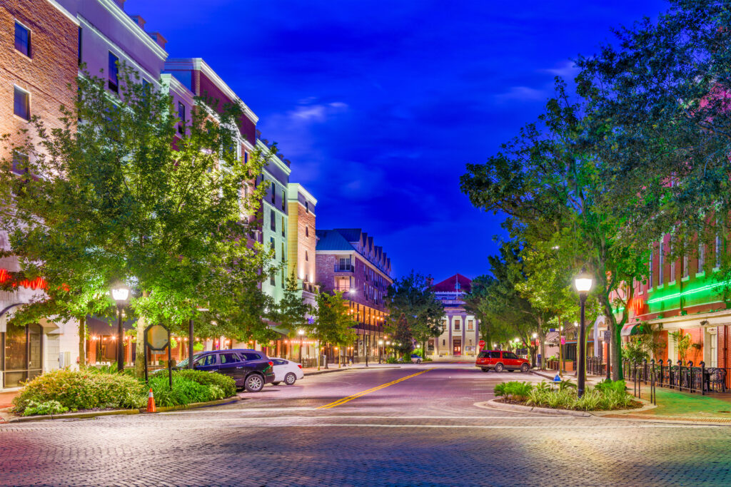 Gainesville, Florida, USA downtown at twilight.