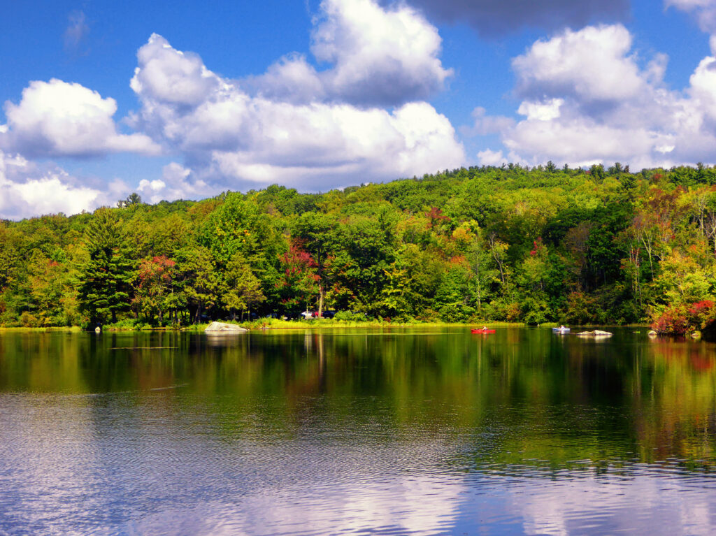 Burr pond state park beautiful autumn views in Torrington Connecticut America.