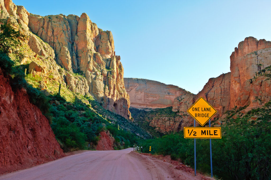 The historic road known as State Route 88 in Arizona. Also known as Apache Trail