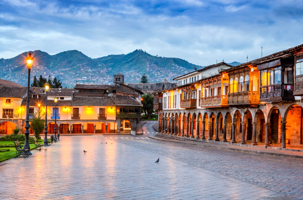 Cusco, Peru - Plaza de Armas, colonial spanish architecture in Andes Mountains, South America.