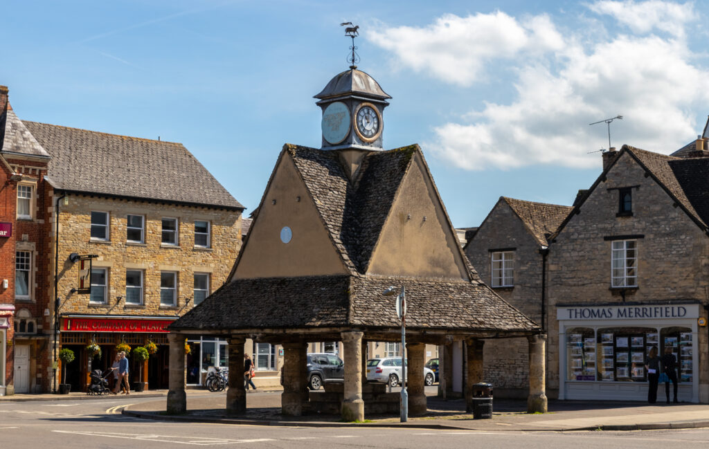 Witney, Oxfordshire, UK. The Witney Buttercross. Ancient butter cross in the market town on the edge of the Cotswolds