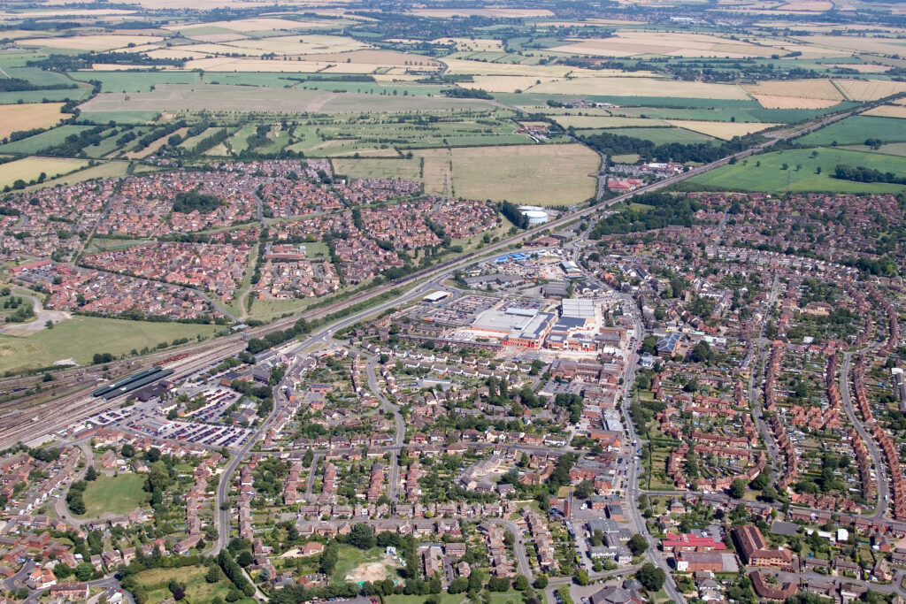 aerial view of the town of Didcot in Oxfordshire, UK
