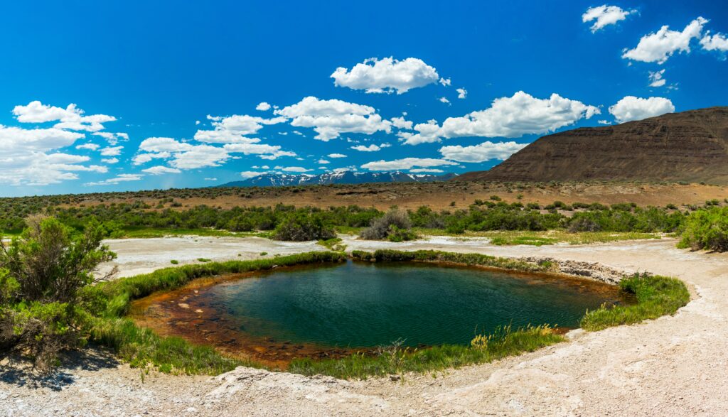 Beautiful green hot spring pool in Alvord Desert, Oregon 