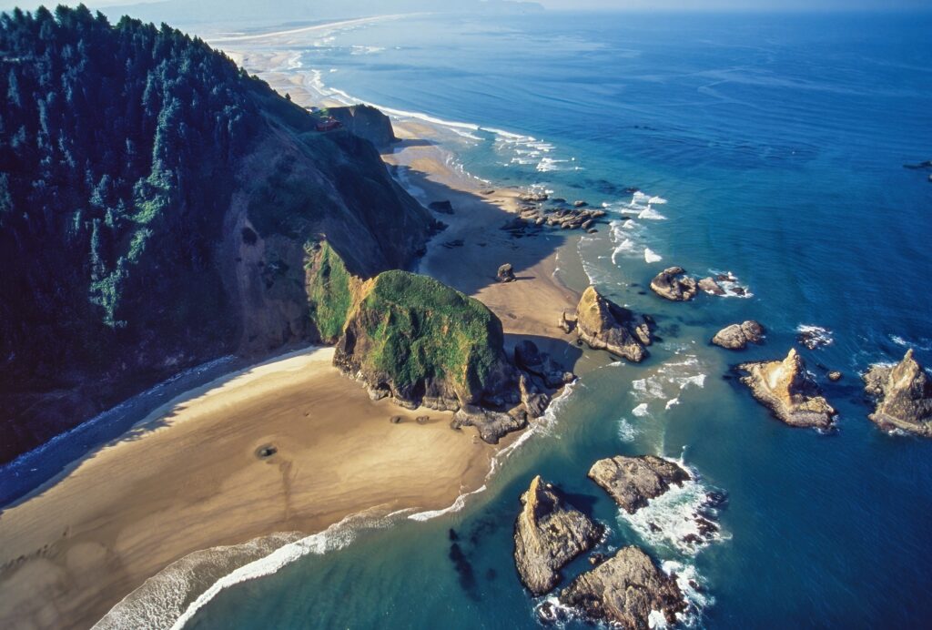 Aerial of Tillamook area coastline Oregon, US