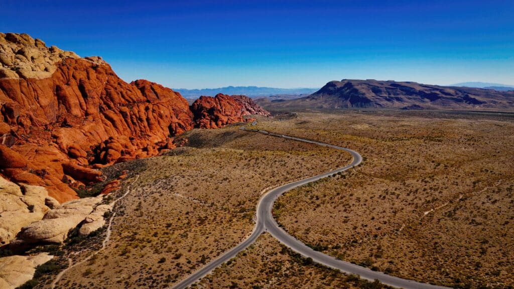 Amazing Red Rock Canyon in the Nevada Desert - aerial view - aerial photography