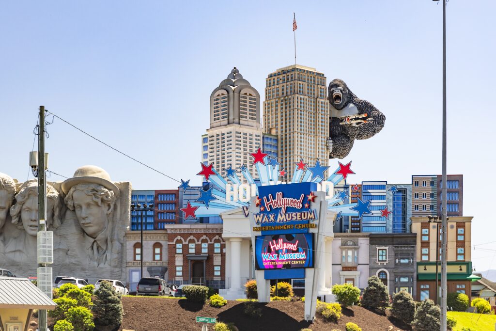 Pigeon Forge, TN: The Hollywood Wax Museum Entertainment Center is a museum featuring wax figures of celebrities as well as other entertainment inside.