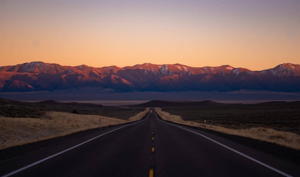 sunset on the highway 50 in Nevada
