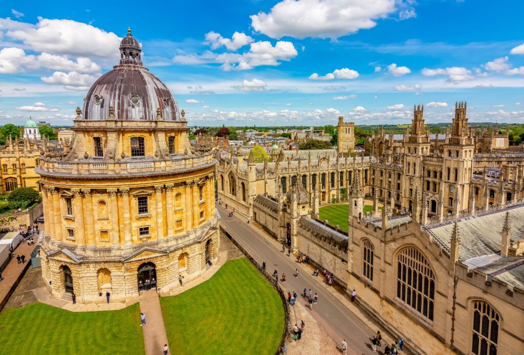 Oxford cityscape with Radcliffe Camera and All Souls college, UK