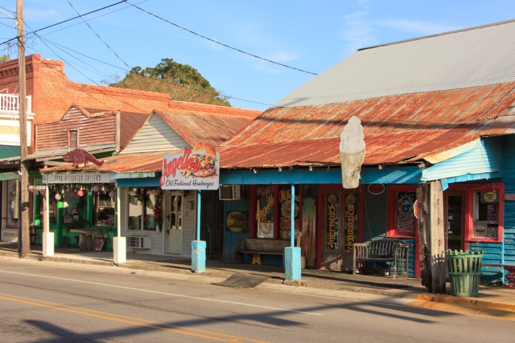 Breaux Bridge, LA, USA: East Bridge Street in downtown with commercial buildings