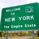 Welcome to New York State Empire State sign along highway