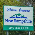 NEW HAMPSHIRE: Welcome New Hampshire Live Free or Die sign at New Hampshire state border