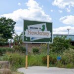 Welcome to New Jersey sign is seen. New Jersey is a northeastern U.S. state.