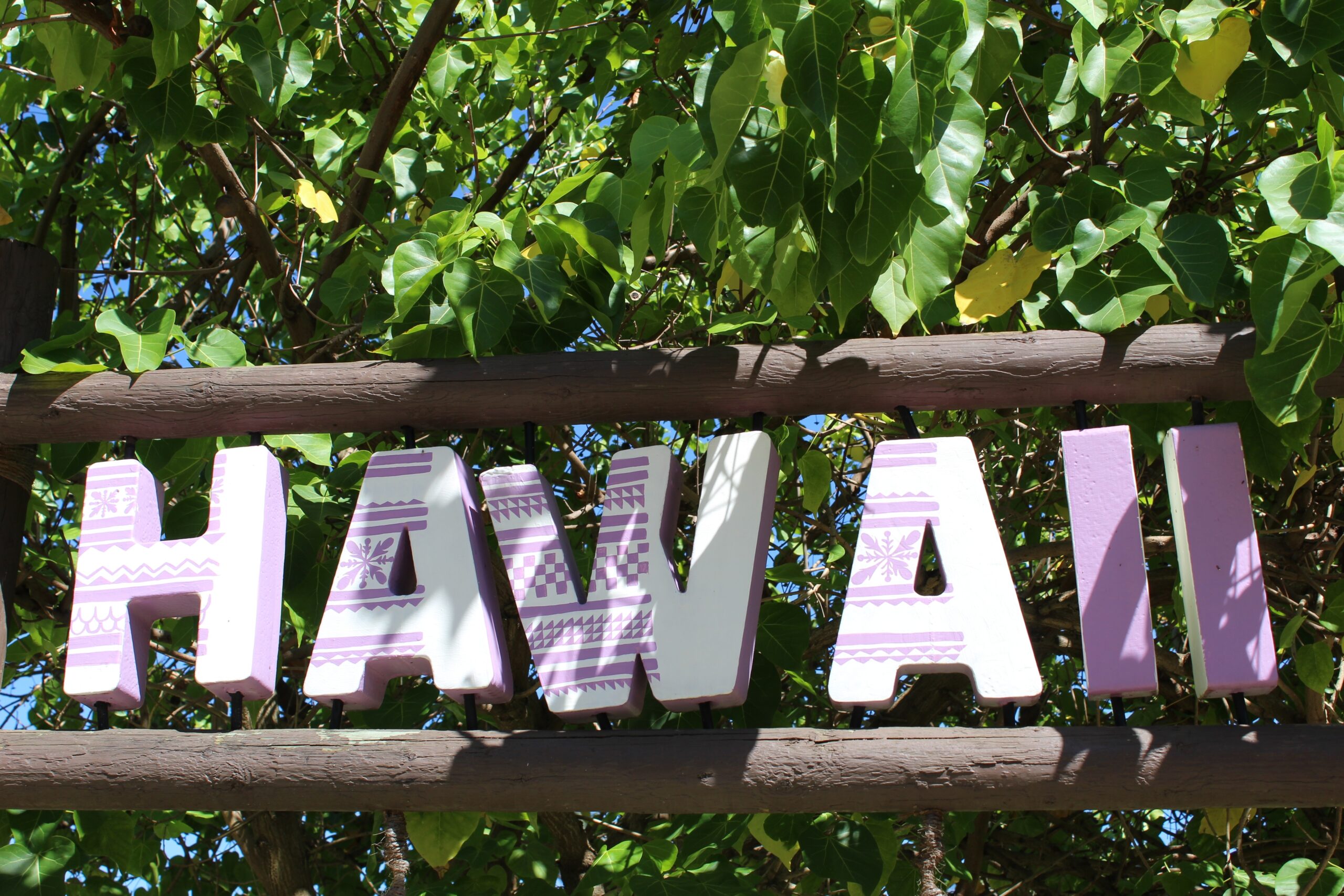 a hawaii sign in the trees