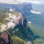 Venezuela. The view from the plane of the source of the river supply Angel Falls is worlds highest waterfall (978 m) - Latin America