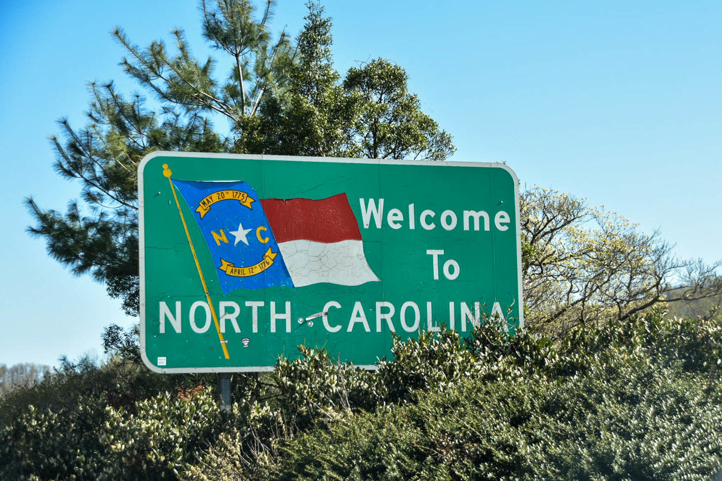 Welcome to North Carolina road sign in the USA