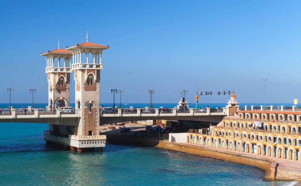 Stanley Bridge on a sunny day, popular landmark of Alexandria, Egypt