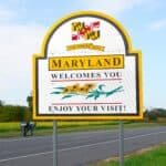Welcome to the state of Maryland road sign entering the state created