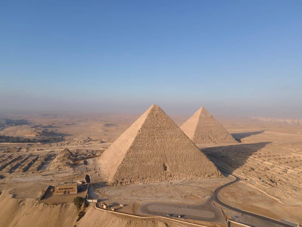 Pyramids of Giza in Egypt, Aerial view of Giza Pyramids