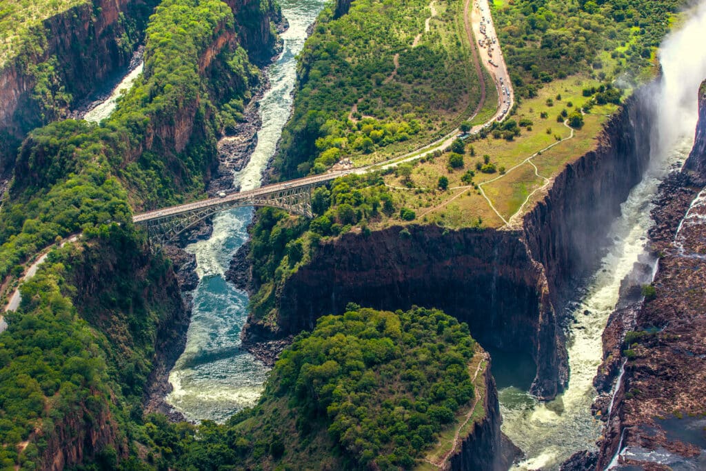 Victoria Falls on the Zambezi River, border between Zimbabwe and Zambia