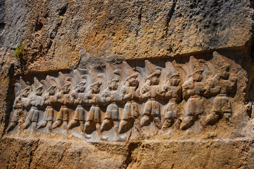 Relief of the Twelve Gods in Yazilikaya- Hattusa, ancient capital of the Hittite Civilization - Corum, Turkey