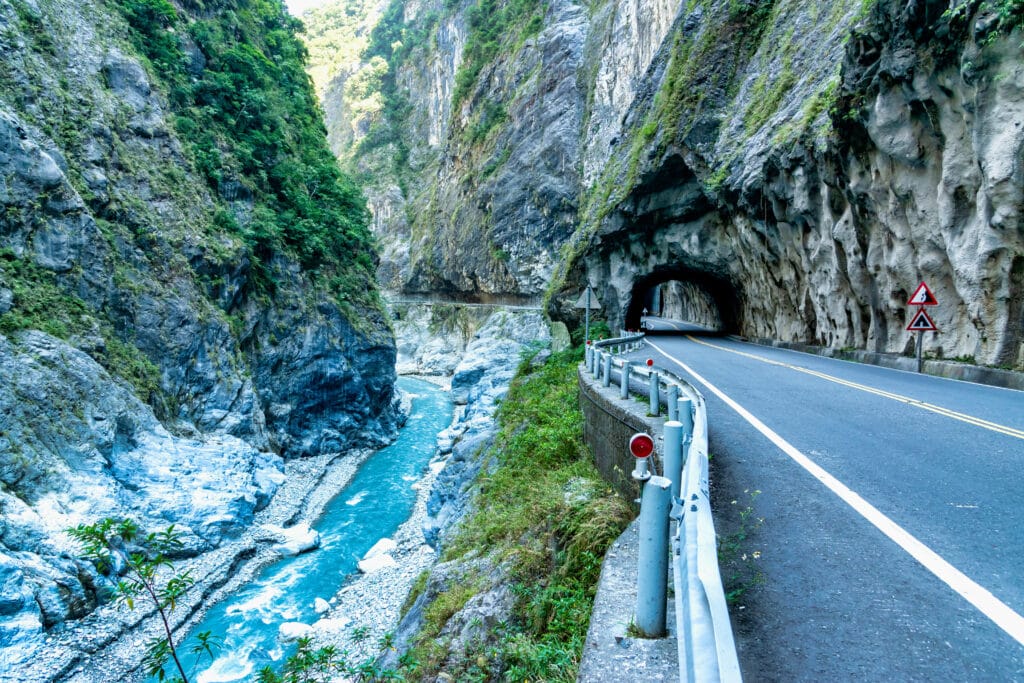 The road along at Taroko gorge.Taroko national park, Hualien, Taiwan.
