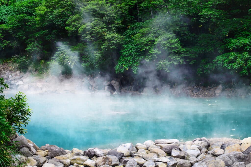 A beautiful scenery of hot spring in the forest in Beitou District, Taiwan