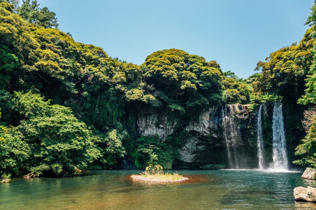 Cheonjiyeon Falls in Jeju Island, Korea