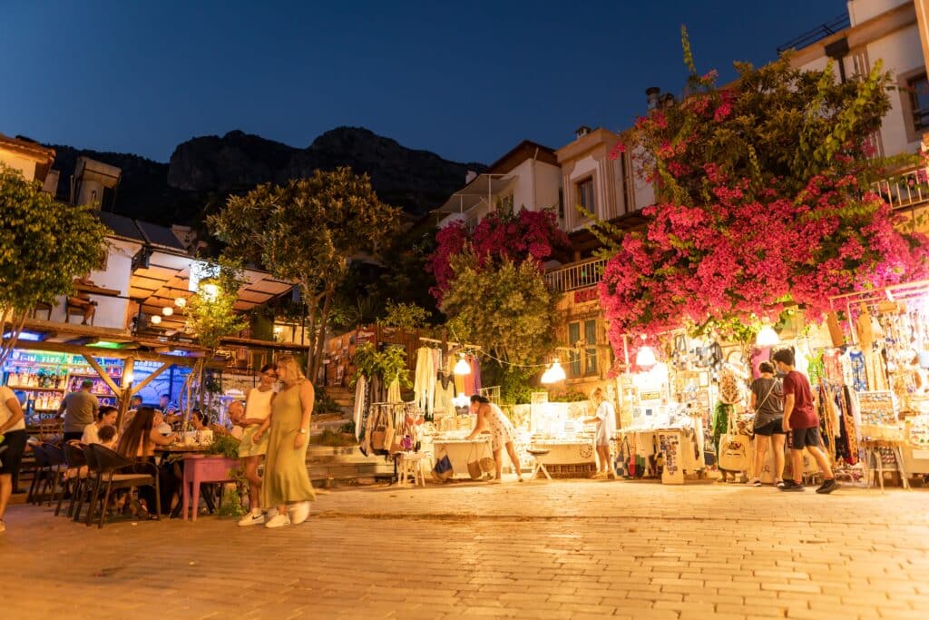 Kaş, Antalya  Turkey: Night photo of people wandering in ancient amphitheater of Kaş.