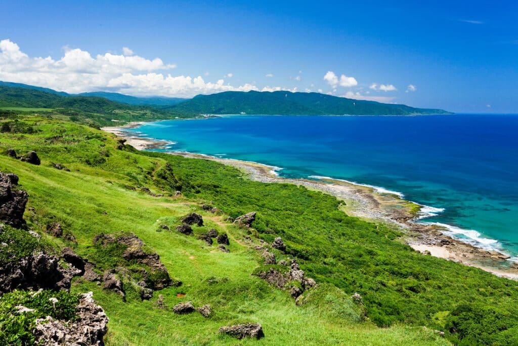 Beautiful view of Longpan Park and the Pacific Ocean in Kenting National Park of Pingtung, Taiwan.