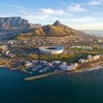 Cape Town City Centre from above with Table Mountain and Lions Head in the background