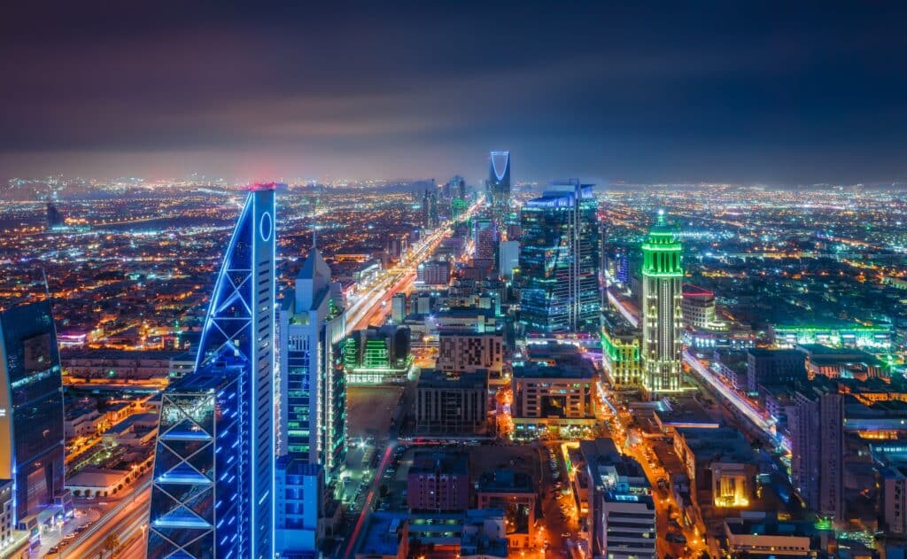 Kingdom of Saudi Arabia Landscape at night - Riyadh Tower Kingdom Center - Kingdom Tower - Riyadh skyline - Riyadh at night