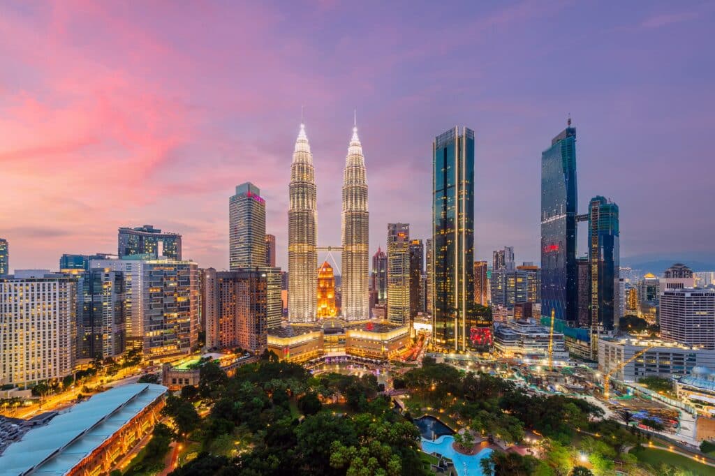 The capital of Malaysia, famous skyscrapers such as the Twin Towers (Menara Berkembar Petronas), nature, trees and big cities, "saloma bridges", are popular with tourists. Malaysia, Asia.