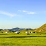 The landscape around the Amarbayasgalant monastery in northern Mongolia. Amarbayasgalant Monastery is one of the three largest Buddhist monastic centers in Mongolia