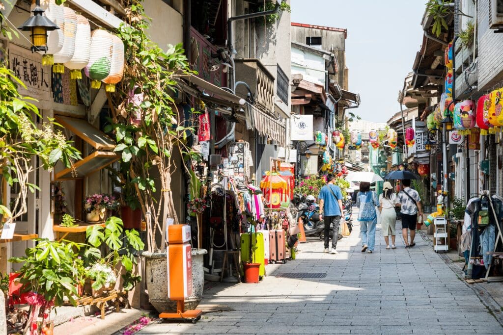 Tourists visit Shennong Street in Tainan, Taiwan. it’s now a mecca for young art enthusiasts in Tainan