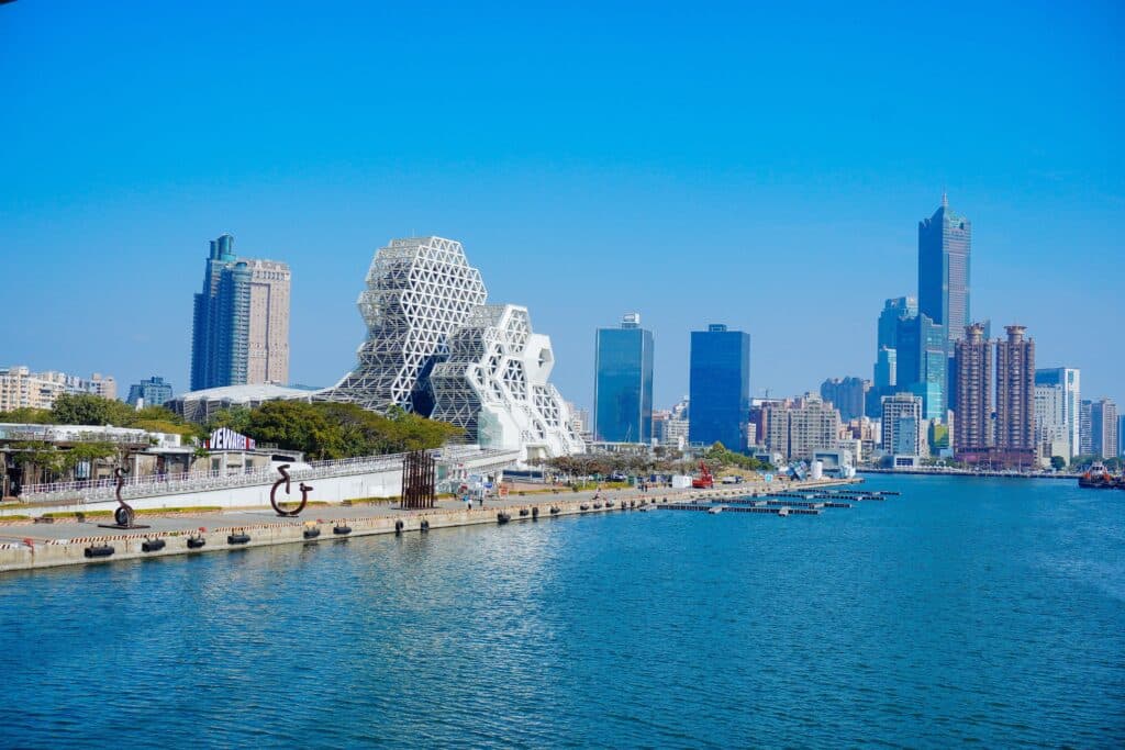 The landscape of Kaosiung pier 2 harbor and downtown