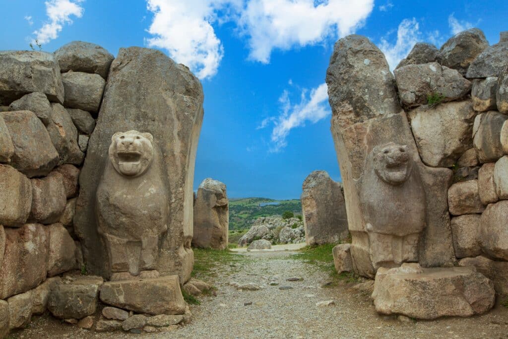 The Lion gate of Hattusa, the capital of the Hittite Empire, Bogazkale (Corum), Turkey