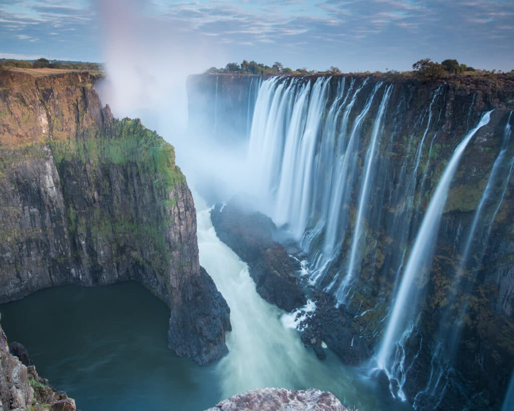 Morning light at Victoria Falls from Zambia looking into Zimbabwe.