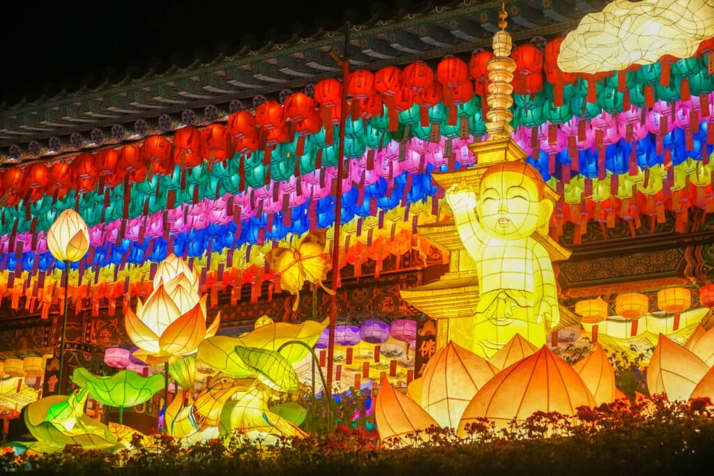 Lotus Lantern Festival at Jogyesa Temple in Seoul at night
