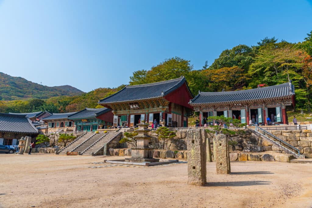 Beomeosa Temple complex surrounded by mountains in Busan
