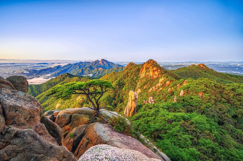 Panoramic view of Bukhansan National Park mountains near Seoul South Korea