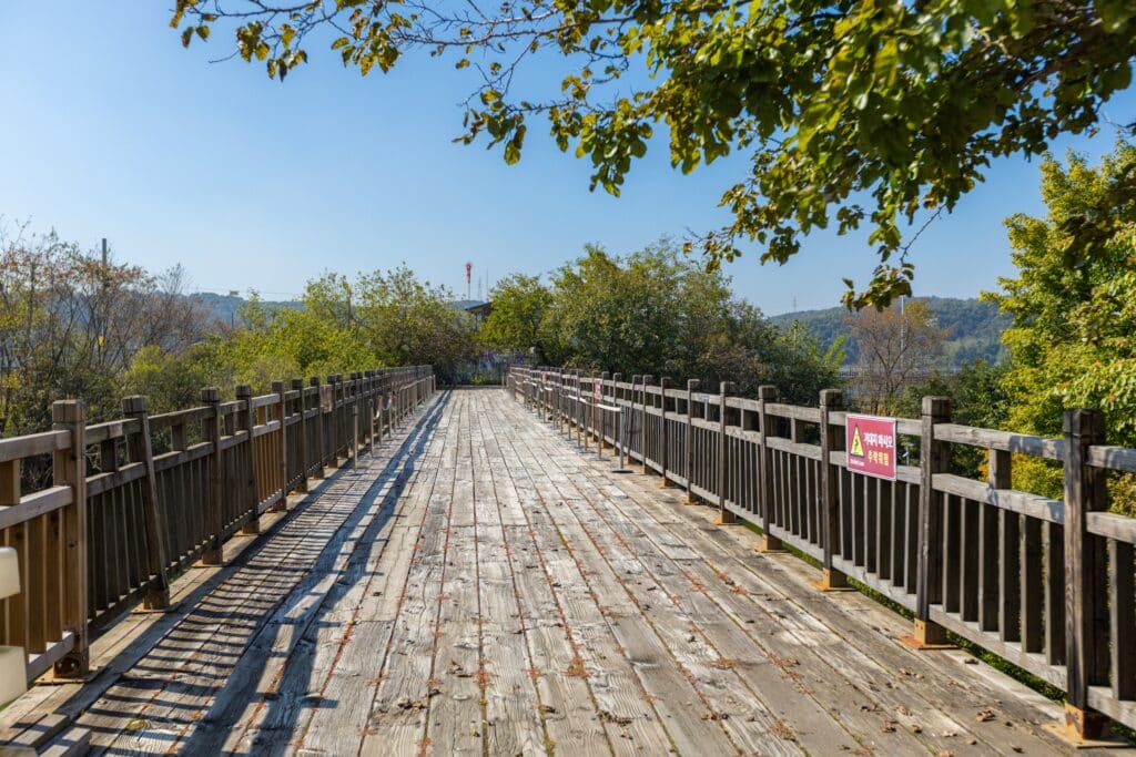 Wooden bridge in Korean Demilitarized Zone near border area